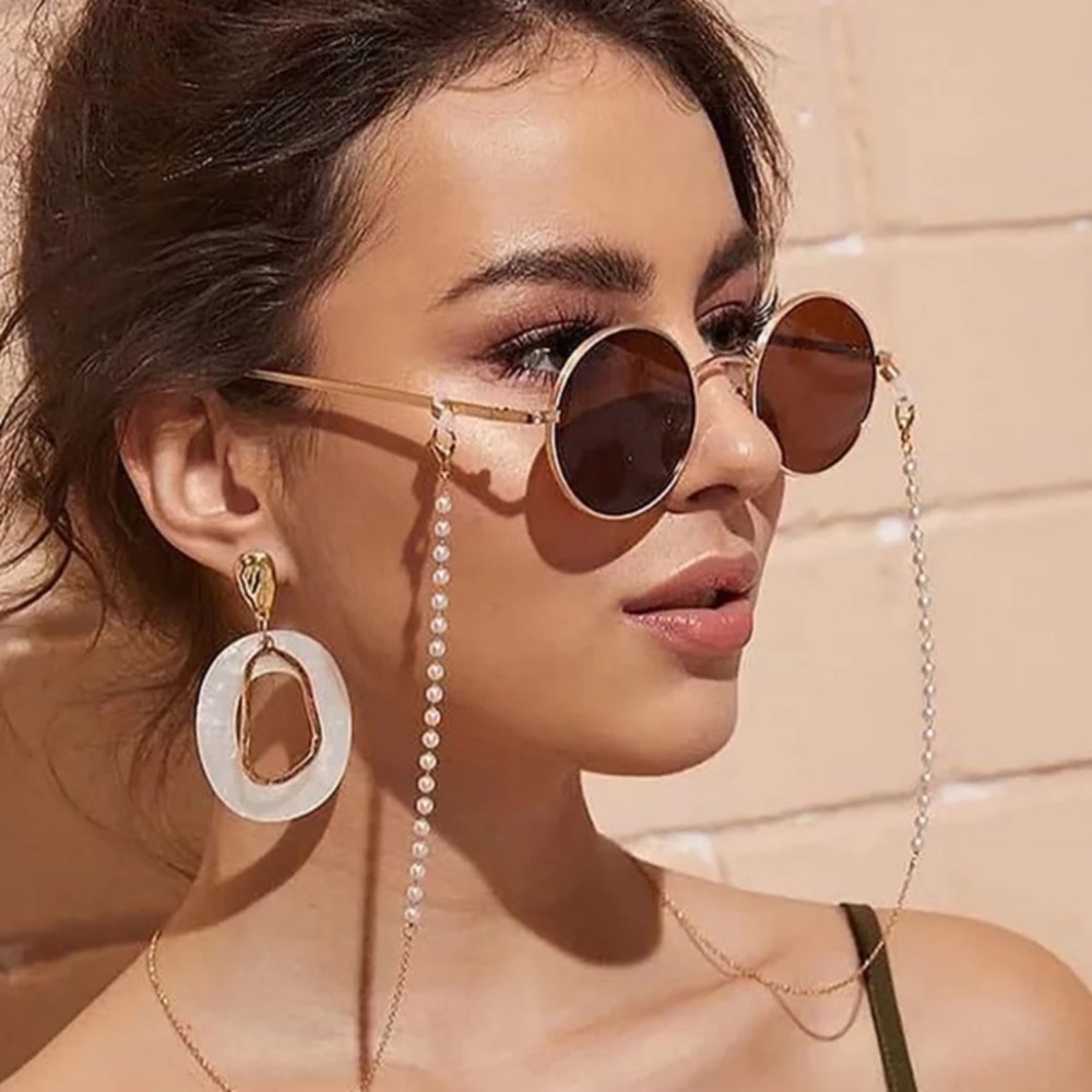 Chain Sunglasses Glasses Mask Silver Tone Chain